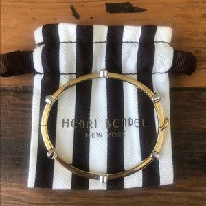 Henri Bendel Gold Metal Rivet Logo Crystal Bangle